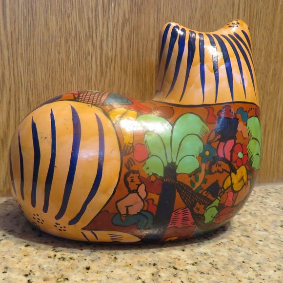 *Vintage* Pottery Folk Art CAT Very Colourful (F50) - Picture 2 of 6